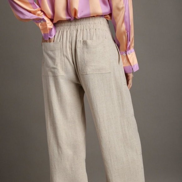 Umgee Cream Straight Leg Linen Blend Pants - Picture 3 of 5